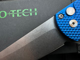 PRE-OWNED Pro-Tech Malibu 2022 Texas Bladeshow Special Textured Blue Aluminum Body w/ CPM20CV Stonewashed Plain Edge Blade (3.25")