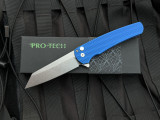 PRE-OWNED Pro-Tech Malibu 2022 Texas Bladeshow Special Textured Blue Aluminum Body w/ CPM20CV Stonewashed Plain Edge Blade (3.25")
