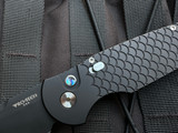 PRE-OWNED Pro-Tech TR-3 MC2 Auto Folder 2022 Bladeshow Special Black Fish Scale Aluminum Body and Abalone Button w/ Magnacut DLC Plain Edge Blade (3.5") TR-3 MC2