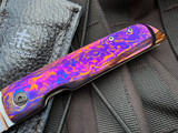 PRE-OWNED Jason Clark Custom Folder Blasted Ti and Timascus Body and Timascus Pocket Clip w/ XHP Rubbed Satin Blade (3.8")