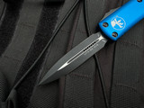 CONSIGNMENT Microtech UTX-85 D/E Blue Aluminum Body w/ Black Plain Edge Blade (3.1") 232-1BL