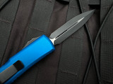 CONSIGNMENT Microtech UTX-85 D/E Blue Aluminum Body w/ Black Plain Edge Blade (3.1") 232-1BL