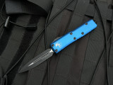 CONSIGNMENT Microtech UTX-85 D/E Blue Aluminum Body w/ Black Plain Edge Blade (3.1") 232-1BL