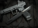 Heretic Knives Manticore X T/E Black Grenade Grip Black Aluminum Body w/ CPM Magnacut Plain Edge Blade (3.75") H031F-6A-T