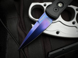 Pro-Tech Godson Auto Folder Single Sided Black G10 Inlaid Black Aluminum Body and Abalone Button w/ Sapphire Blue Plain Edge Blade (3.15") 755-SB