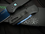 Pro-Tech Runt 5 Textured Black Aluminum Body and Mother of Pearl Button w/ Magnacut Sapphire Washed Tanto Blade (1.9") R5406-SB