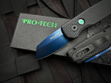 Pro-Tech Runt 5 Textured Black Aluminum Body and Mother of Pearl Button w/ Magnacut Sapphire Washed Tanto Blade (1.9") R5406-SB