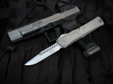 Microtech Combat Troodon Interceptor Natural Clear Anodized Aluminum Body w/ Stonewashed Plain Edge Blade (3.8") 1217-10NCS