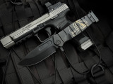 Medford USMC Fighter Flipper DLC "Ghosted Molon Labe" Titanium Body w/ S45VN DLC Plain Edge Blade (4.25")