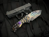 Medford Genesis T Folder Sculpted Black/Bronze-Violet "Lightning" Titanium Body w/ S45VN Vulcan Tanto Plain Edge Blade (3.3")