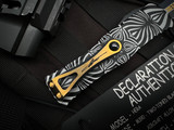 Microtech Hera D/E Source Black Aluminum Body w/ White and Gold Accents/Artwork and Plain Edge Blade (3.1") S/N 013