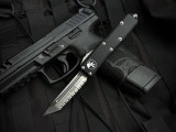 Microtech UTX-85 T/E Black Aluminum Body w/ Satin Full Serrated Blade (3.1") 233-6