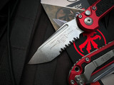 Microtech LUDT T/E Auto Folder Red Aluminum Body w/ Stonewashed Partially Serrated Blade (3.5") 1136-11RD