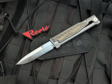 PRE-OWNED Reate Exo Gravity Knife Green Micarta Inlaid Titanium Body w/ Elmax Satin Bayonet Blade (3.75") S/N 003