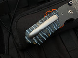 PRE-OWNED KC Gray Custom Folder Blued Mammoth Tooth Inlaid Titanium Body w/ Core Damascus Plain Edge Tanto Blade (3.6")