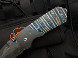 PRE-OWNED KC Gray Custom Folder Blued Mammoth Tooth Inlaid Titanium Body w/ Core Damascus Plain Edge Tanto Blade (3.6")