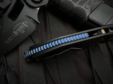 Microtech Stitch Auto Folder Black Aluminum Body and Blue Titanium Backspacer w/ M390MK Black Plain Edge Blade (3.75") 169-1BK-A1TI