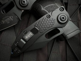 Microtech Stitch Auto Folder Black Aluminum Body and Blue Titanium Backspacer w/ M390MK Black Plain Edge Blade (3.75") 169-1BK-A1TI