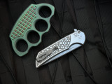 Pro-Tech Mordax Custom Flipper Hardened 17-4 Stainless 2-Tone Gridlock Body w/ Magnacut Stonewashed Plain Edge Blade (3.5") 002