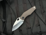 PRE-OWNED Strider SJ75 Folder Brown G10 and Flamed Titanium Body w/ CPM154 Stonewashed Plain Edge Blade (3")