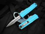 Microtech Cypher D/E Turquoise Aluminum Body w/ M390MK Stonewashed Partially Serrated Blade (3.5") 1242-11TQ