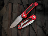 Microtech LUDT T/E Auto Folder Red Aluminum Body w/ Stonewashed Full Serrated Blade (3.5") 1136-12RD