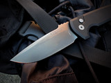 PRE-OWNED Pro-Tech Rockeye Auto Folder Black Aluminum Body w/ CPM-D2 Smoky Grey DLC Plain Edge Blade (3.4") LG321-D2