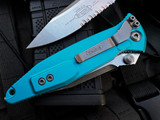 Microtech Socom Elite Folder S/E Turquoise Aluminum Body w/ M390MK Stonewashed Partially Serrated Blade (4") 160-11TQ
