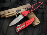 Microtech Socom Elite S/E Red Aluminum Body w/ M390MK Stonewashed Partially Serrated Blade (4") 160-11RD