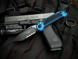 Microtech Gen III LUDT T/E Auto Folder Blue Aluminum Body w/ M390MK Black Partially Serrated Blade (3.5") 1136-2BL