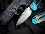 Microtech LUDT S/E Turquoise Aluminum Body w/ M390MK Stonewashed Plain Edge Blade ( 3.5") 1135-10TQ