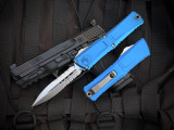 Microtech Combat Troodon D/E Blue Aluminum Body w/ M390MK Stonewashed Partially Serrated Blade (3.8") 1142-11BL