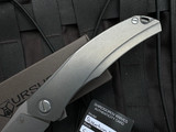 PRE-OWNED Shirogorov Quantum Ursus Flipper Stonewashed Titanium Body w/ Cromax PM Stonewashed Plain Edge Blade (3.75")