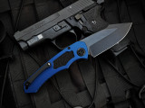 Heretic Knives Pariah Drop Point Auto Folder Blue Aluminum Body w/ Magnacut DLC Plain Edge Blade (3.77") H048-6A-BLU