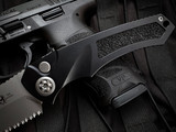 Heretic Knives Pariah Drop Point Auto Folder Black Aluminum Body w/ Magnacut Beadblast Partially Serrated Blade (3.77") H048-3B