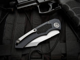 Heretic Knives Pariah Drop Point Auto Folder Black Aluminum Body w/ Magnacut Beadblast Partially Serrated Blade (3.77") H048-3B
