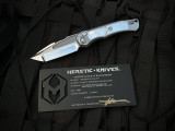 Heretic Knives Custom Wraith V4 Tanto Auto Folder Mother of Pearl Inlaid Hefted Titanium Body w/ M390 Mirror Polished Plain Edge Blade (3.625")