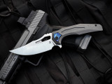 Arcane Design Crypt Folder Grey Titanium Body and Zircuti Accents w/ M390 Satin Finished Plain Edge Blade (3.75")