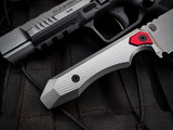 Arcane Design Necronaut Fixed Blade Stonewashed Grey Titanium Handle and Red Collar w/ Magnacut Stonewashed Plain Edge Blade (4.1")