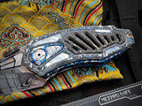 Messori Knives Tank Gundam Custom Folder Titanium, Mother of Pearl, and Fat Carbon Frost Body and Zirconium Spacer w/ Damasteel Plain Edge Blade (2.56")
