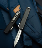 Microtech Ultratech D/E Zero Blade Play OTF Black Aluminum Body w/ Stonewashed Partially Serrated Blade