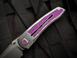 Sharknivco Waka Nashville Custom Knife Show Custom Folder Violet Camoquartz Inlaid Titanium Body w/ RWL34 Beadblasted Plain Edge Blade (3.25")