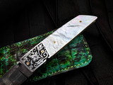 J. McClure Custom Folder Hand Engraved SS and Mother of Pearl Body w/ Damascus Plain Edge Blade (3")