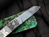 J. McClure Custom Folder Hand Engraved SS and Mother of Pearl Body w/ Damascus Plain Edge Blade (3")