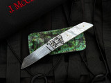 J. McClure Custom Folder Hand Engraved SS and Mother of Pearl Body w/ Damascus Plain Edge Blade (3")