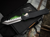 Heretic Knives Giant Hydra OTF Black Aluminum Body, Flamed Accents, and Carbon Fiber Snakeskin Button w/ M390 Hand Ground Tanto Blade