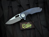 Curtiss Custom F3-Slim Slicer Flipper Blue Stonewashed Titanium Body w/CPM-S45VN Plain Edge Blade (3.5")