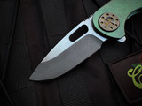 Curtiss Custom F3-Slim Slicer Flipper Green Stonewashed Titanium Body w/ CPM-S45VN Plain Edge Blade (3.5")