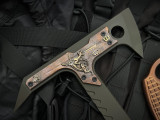 Blackside Customs Rykochet Custom Tomahawk Green PVD S7 Tool Steel Body w/ Black Wrapped Starlingear Scales and Bronzed Sculpted Dragon Motif Silver Face Plate