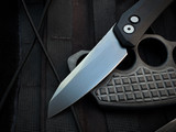 Pro-Tech Oligarch Auto Folder Black Aluminum Body and Blasted Hardware w/ Magnacut Smoky Grey DLC Plain Edge Blade (3.25") DS121